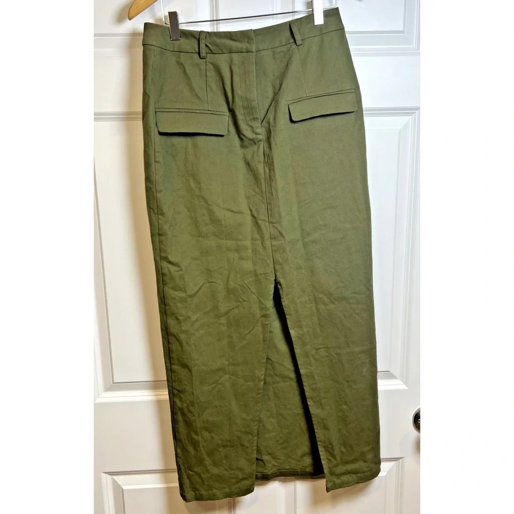 BTFBM‎ Women's Pencil Skirt Olive Green Size M Cotton Stretch Midi NWT